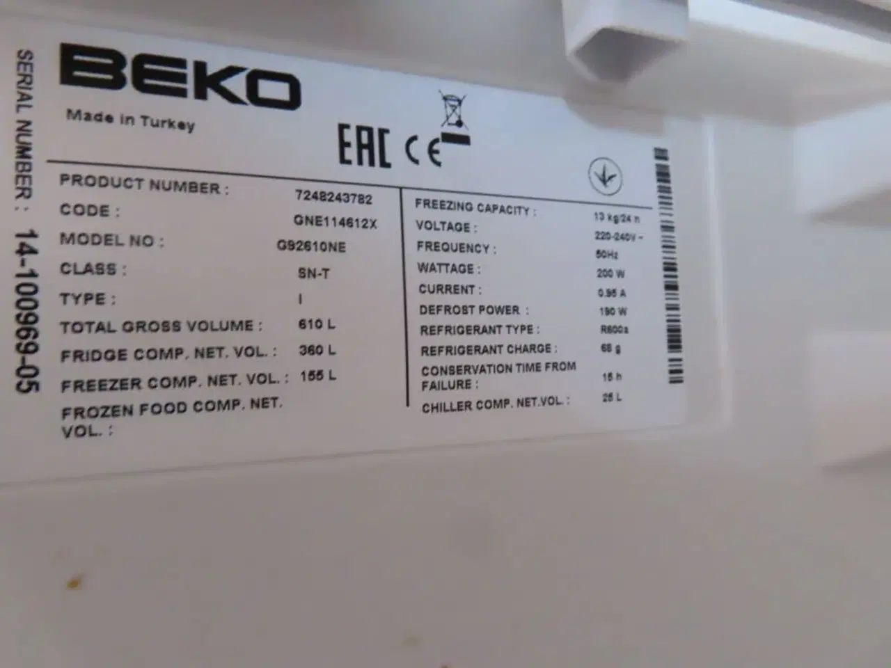 Billede 5 - Amerikanerkøleskab med fryser BEKO