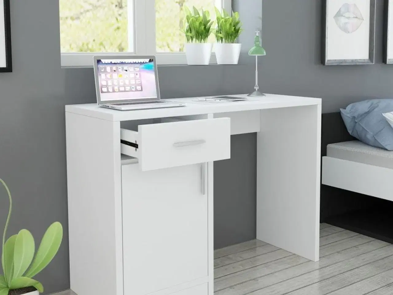 Billede 1 - Skrivebord med skuffe og skab 100x40x73 cm hvid