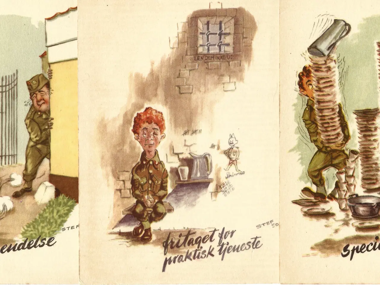 Billede 2 - Soldaterpostkort med tegninger af Steff