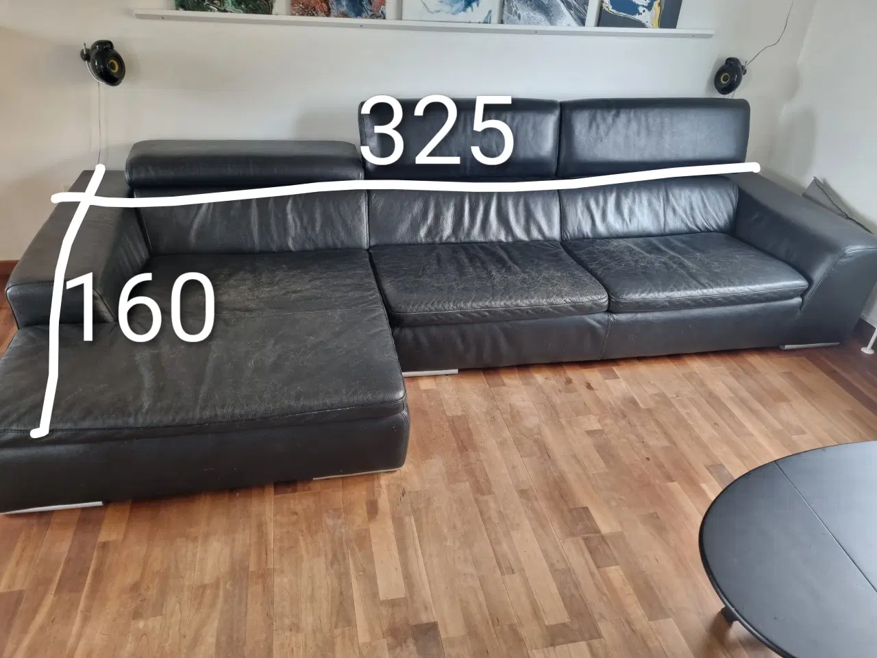Billede 2 - Stor lædersofa med chaiselong 