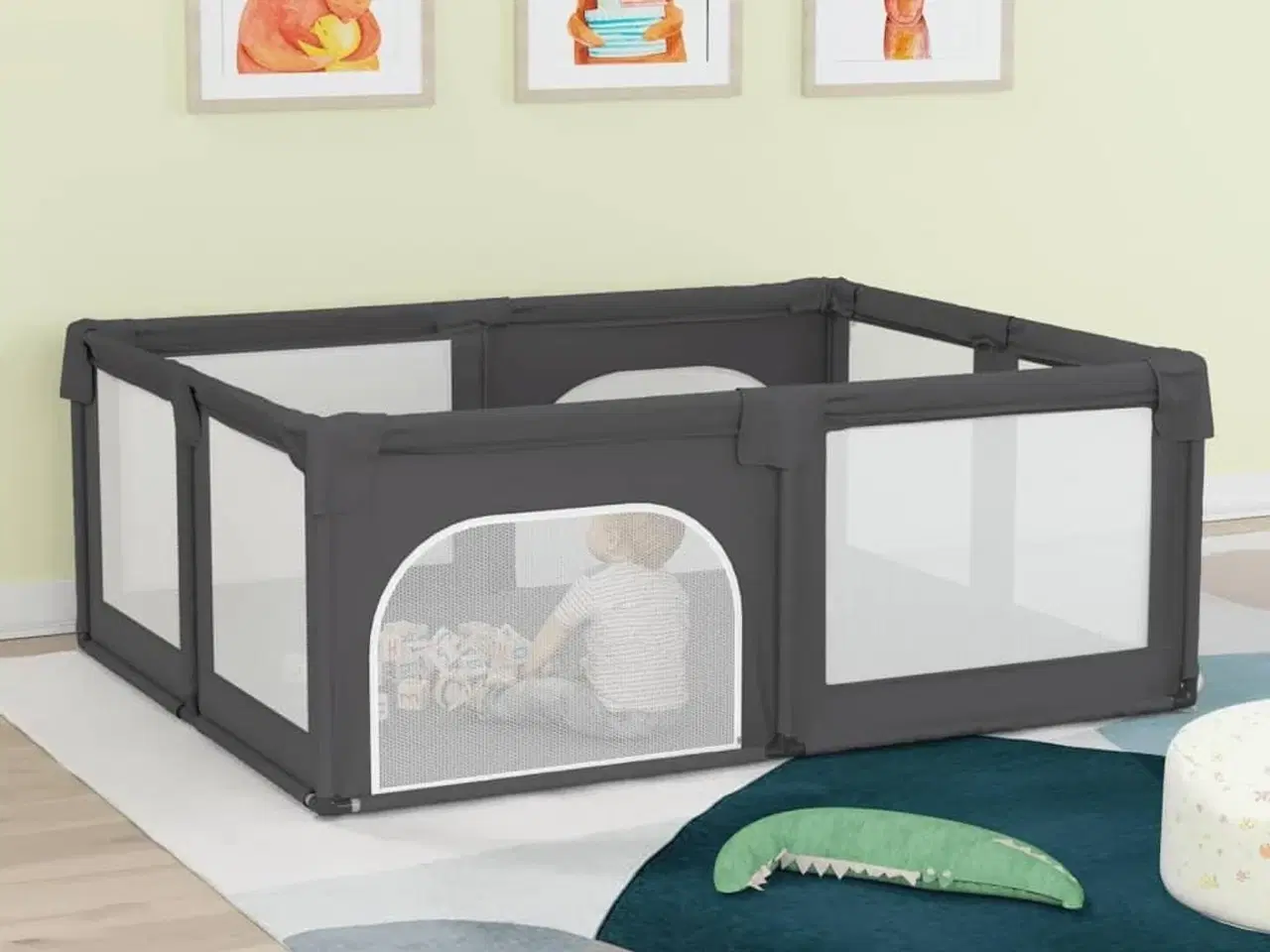 Billede 1 - Kravlegård med 2 indgange oxfordstof mørkegrå