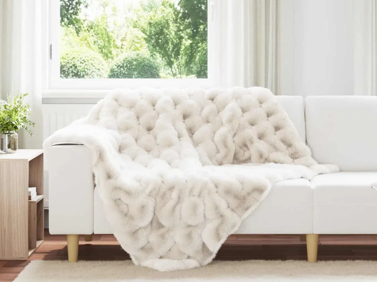 Billede 1 - Faux Kanin Pels Tæppe Hvid 130 x 150 cm Polyester