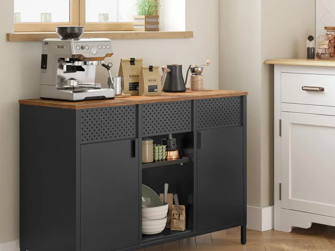 Billede 2 - Metalskab/sideboard med 2 døre – justerbare hylder, rustik brun & mat sort