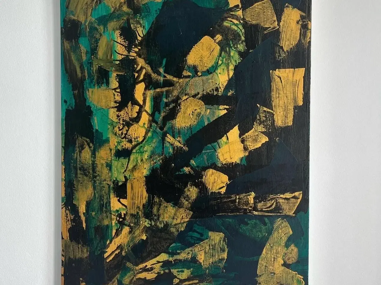 Billede 1 - Abstrakt maleri - grøn, guld og sort
