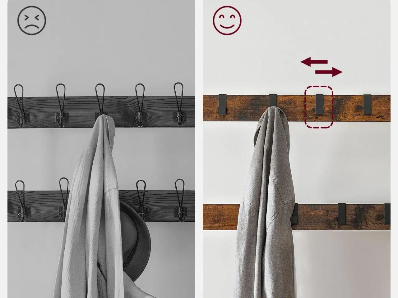 Billede 5 - Tøjstativ med skohylde – 4‑i‑1 entrémøbel, rustik brun/sort, 84 × 33,7 × 183 cm