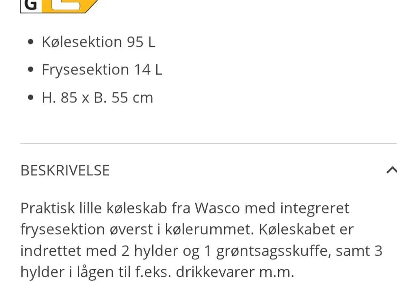 Billede 3 - Køle/fryseskab 85x55 cm