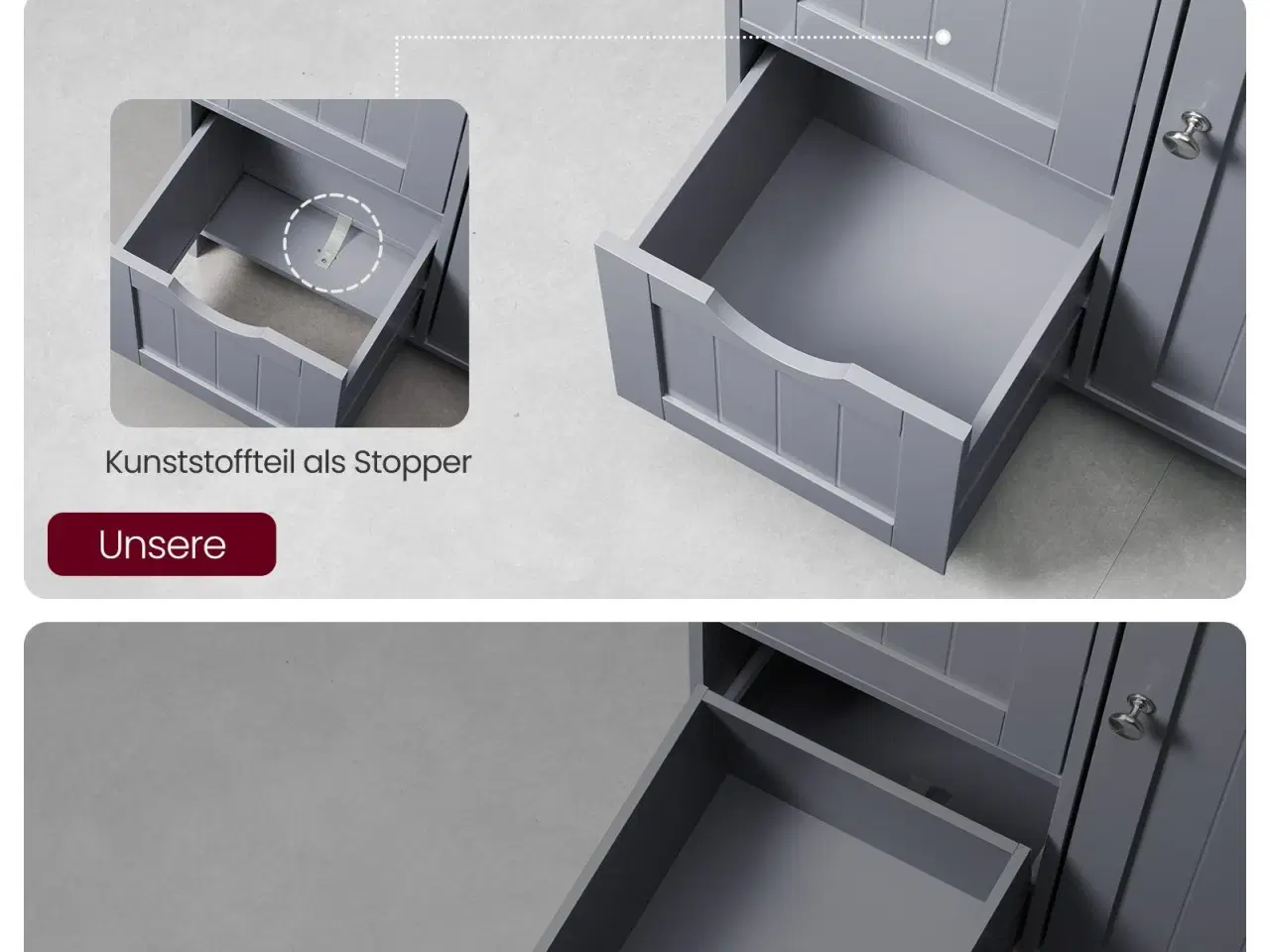 Billede 7 - Badeværelsesskab gulv – VASAGLE, 3 skuffer, justerbar hylde, fritstående, 30 × 60 × 80 cm, duegrå