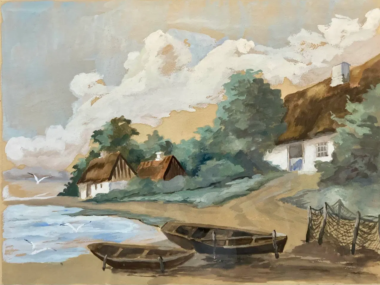 Billede 2 - Sigrid B Knudsen (f:1864 d:1948) akvarel Landskabb