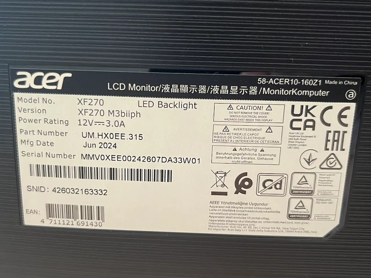 Billede 2 - Acer Nitro XF270 M3biiph 27"