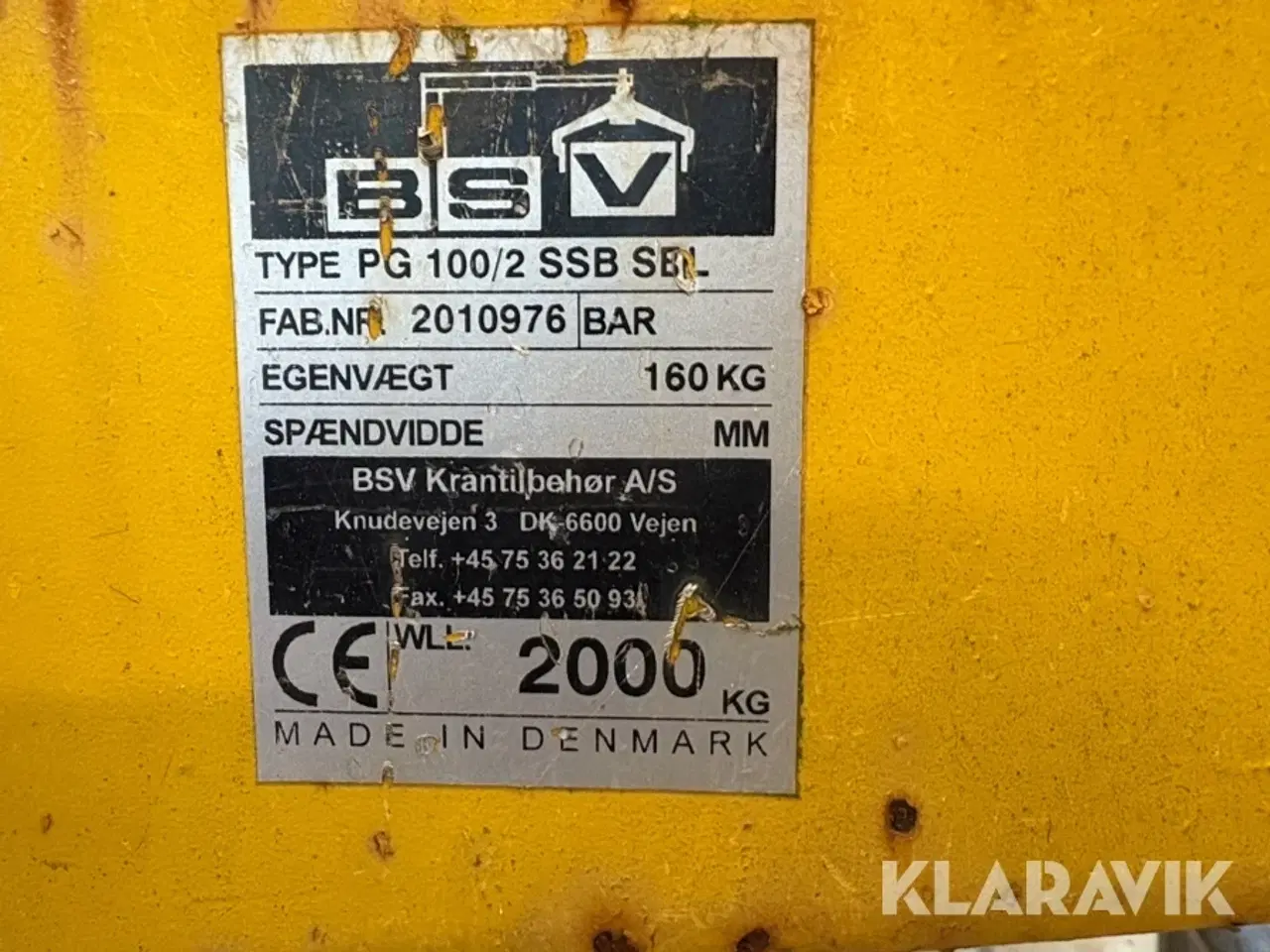 Billede 5 - Løfteåg til kran BSV PG 100/2 SSB SBL
