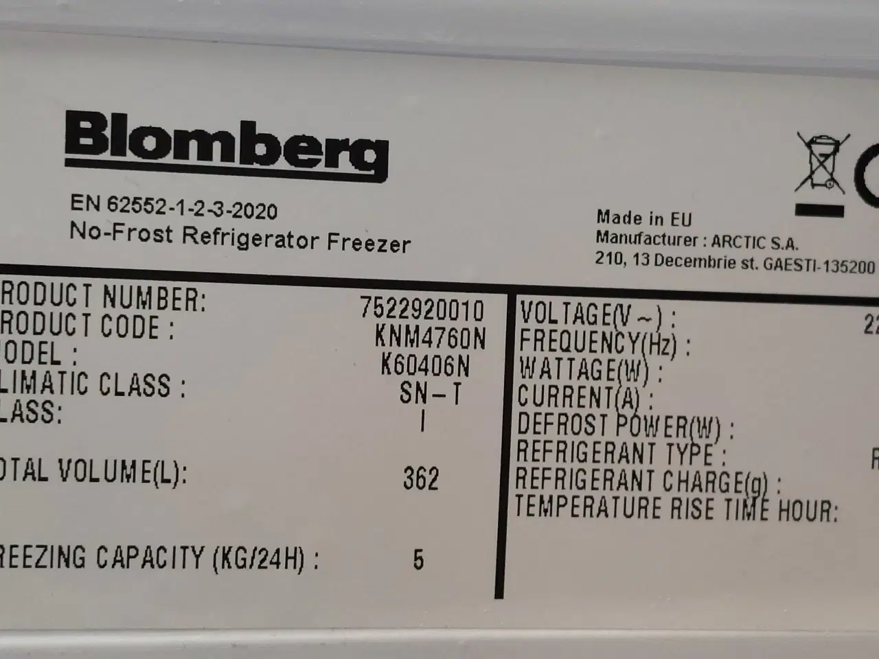 Billede 2 - Blomberg køl(253)/frys(109)