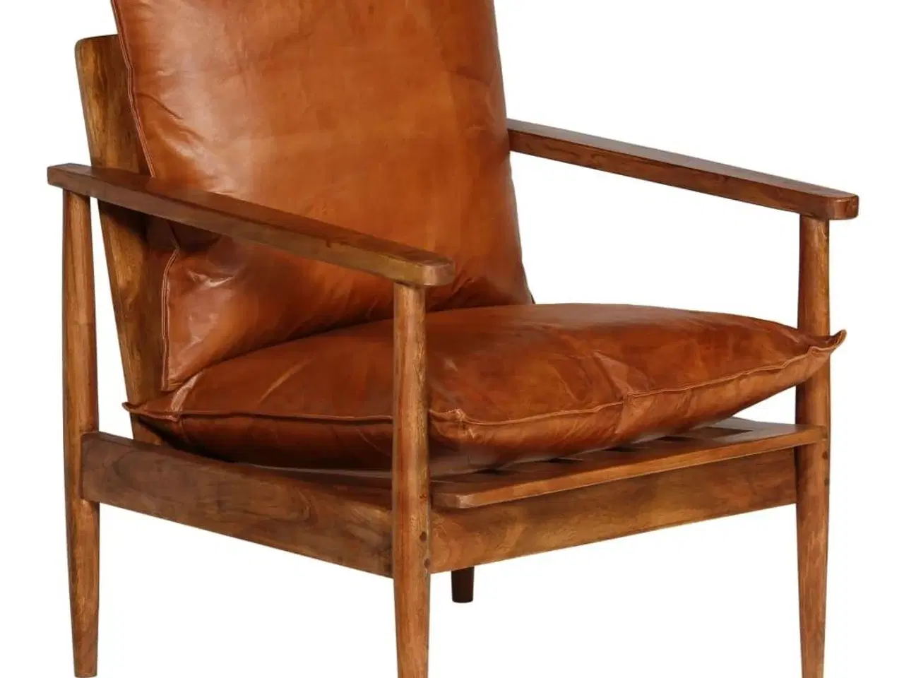 Billede 12 - Lænestol ægte læder med akacietræ brun