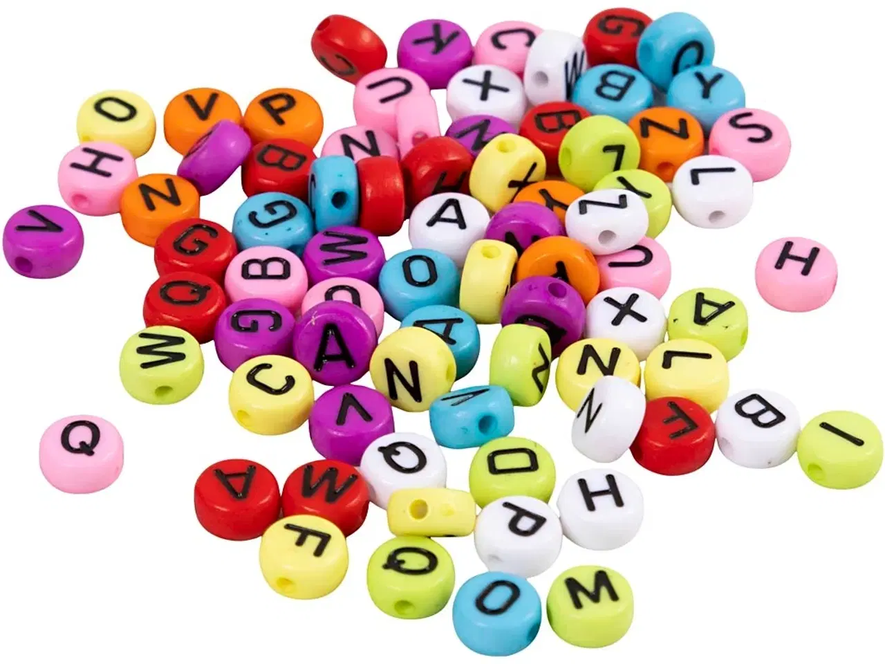 Billede 1 - Runde bogstavperler, diam. 7 mm, hulstr. 1-2 mm, ass. farver, 25g/ 1 pk.