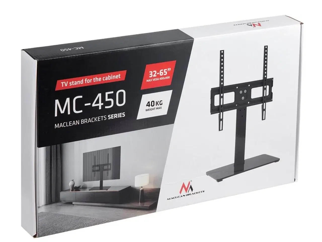 Billede 9 - TV bordstand – Maclean MC-450, universal 32–65", VESA 400×400, hærdet glas, højdejusterbar, max 40 kg