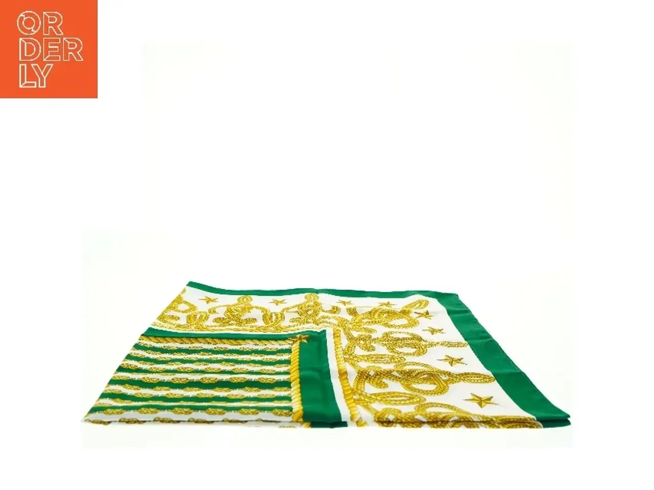 Billede 5 - Dekorativ grøn og gul mønstret dug (str. 85 x 85 cm)