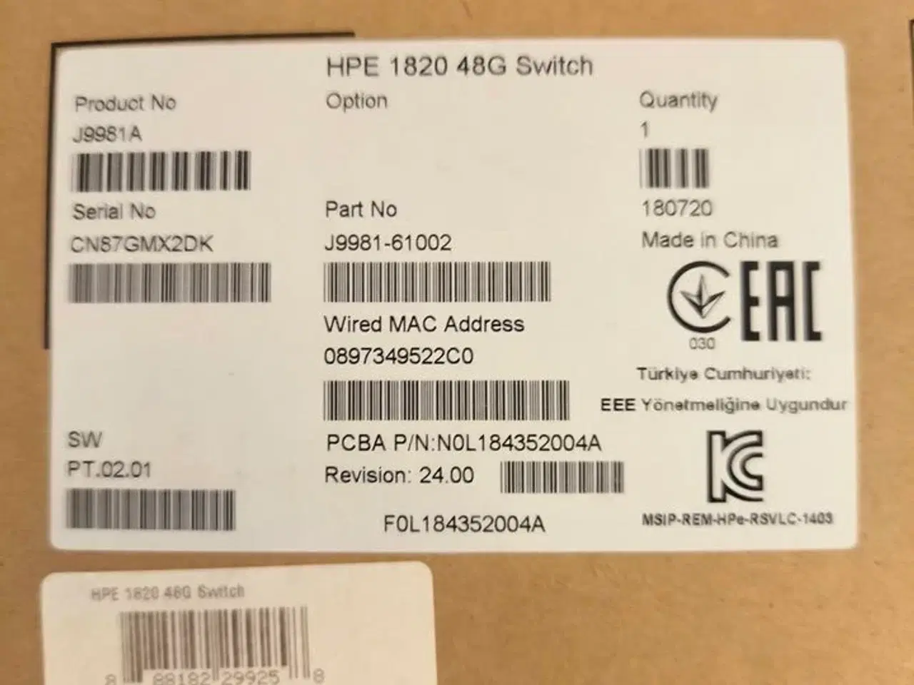 Billede 1 - Netværksswitch HP OfficeConnect 1820 48 port (ubrugt)