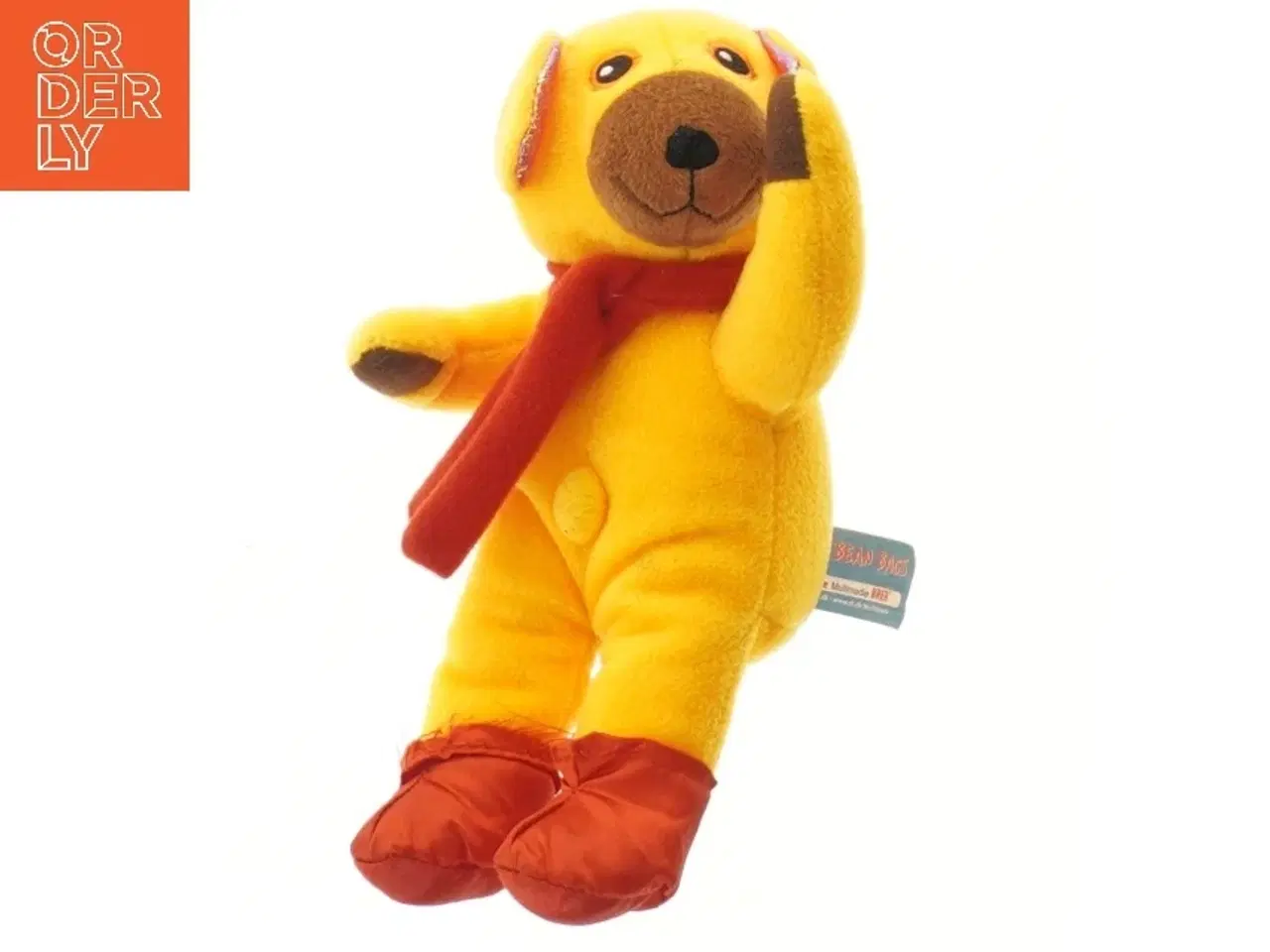 Billede 1 - Bamse fra DR med rød tørklæde og støvler fra Krea (str. 21 cm)