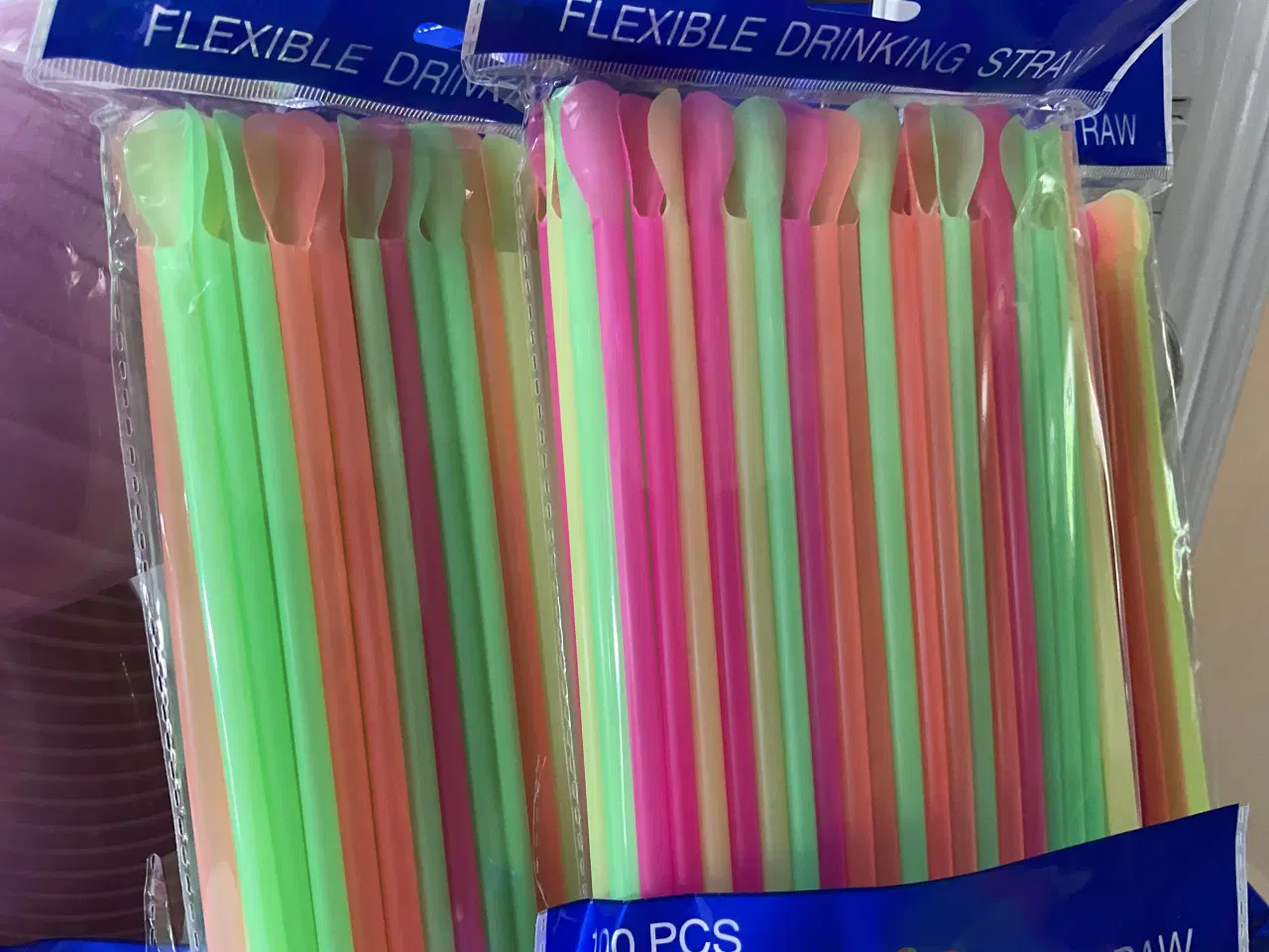 Billede 4 - 100 stk. Plastik sugerør med Ske ( Slushice sugerø