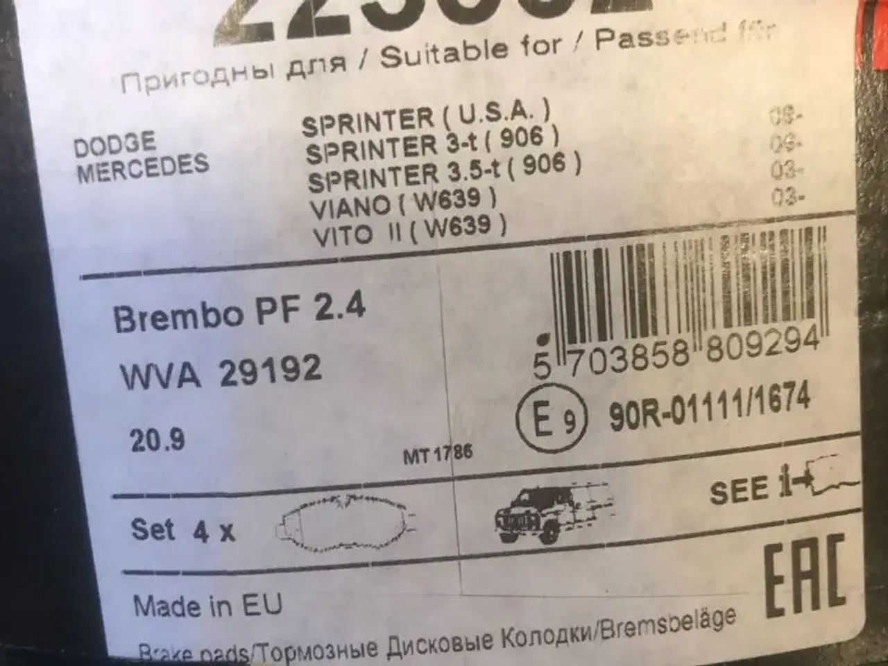 Billede 2 - Nyt bremseklodser Mercedes Sprinter og vito