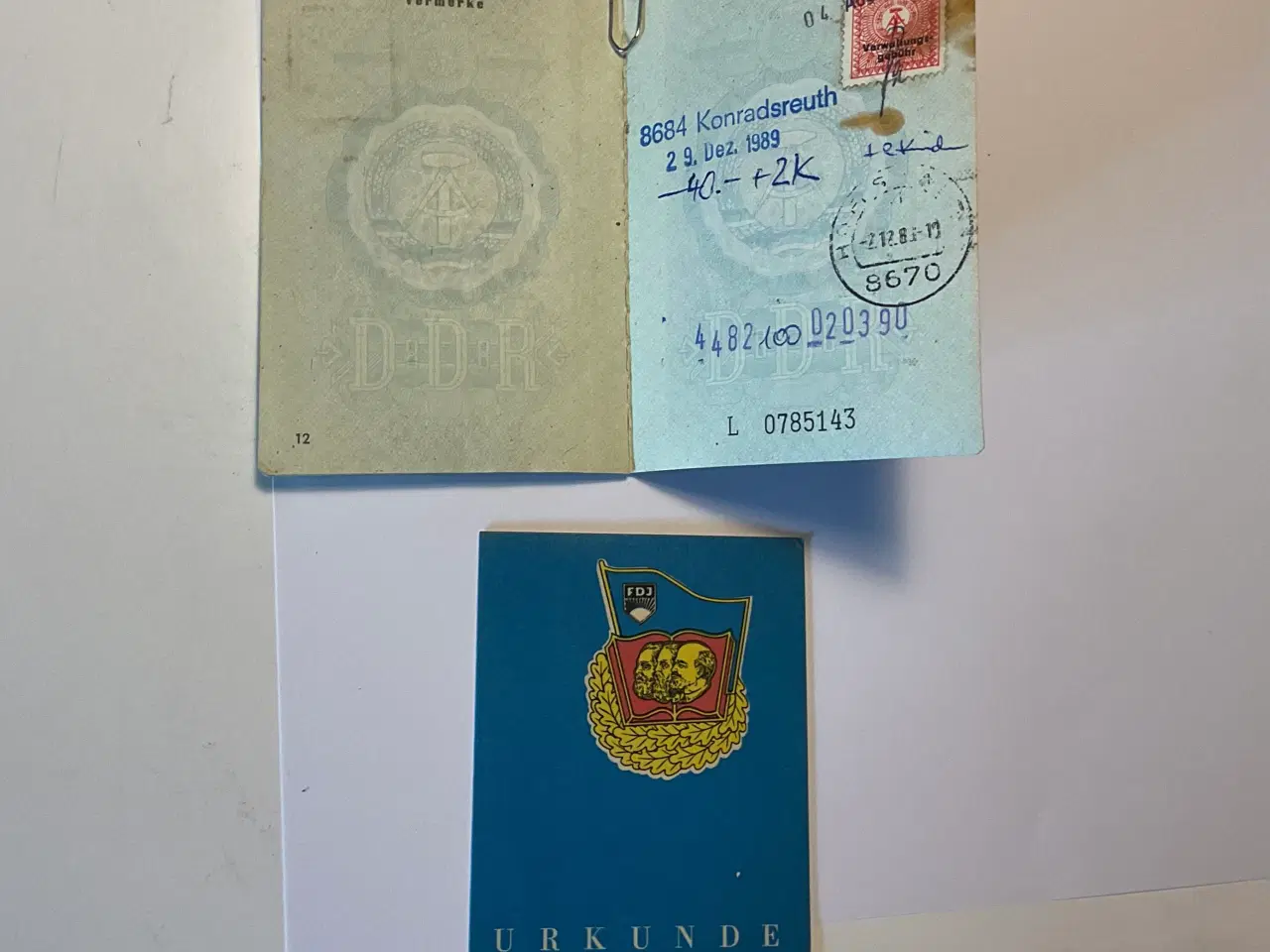 Billede 5 - DDR Personalausweis + Urkunde fra Østtyskland