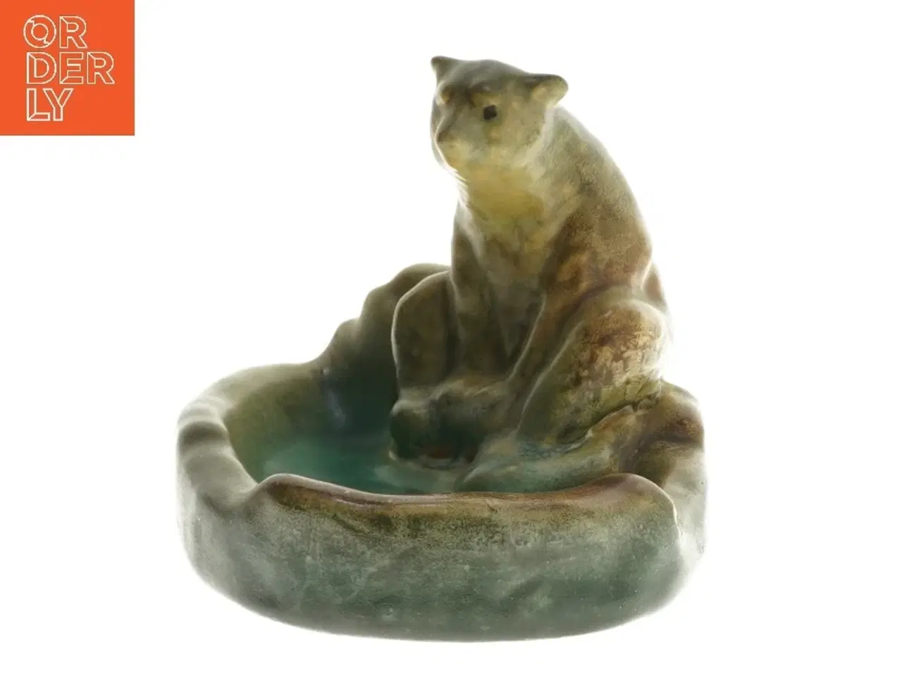 Billede 2 - Keramisk figur af en siddende bjørn (str. 16,5 cm)