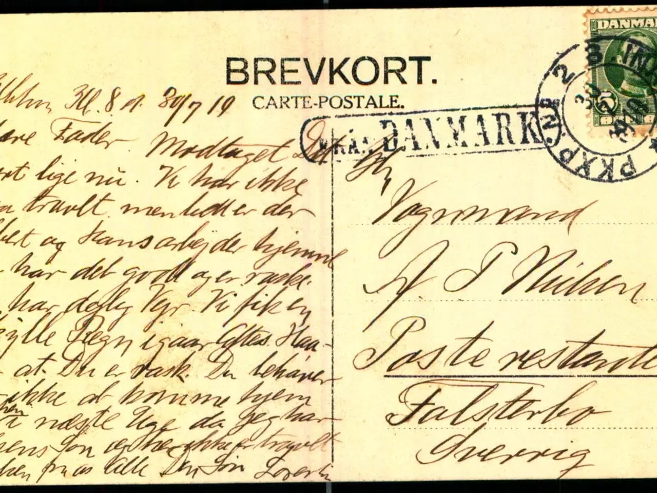 Billede 1 - Fran Danmark i Ramme - Postkort 10 - 7 - 1910 - Til Falsterbo - Sverige