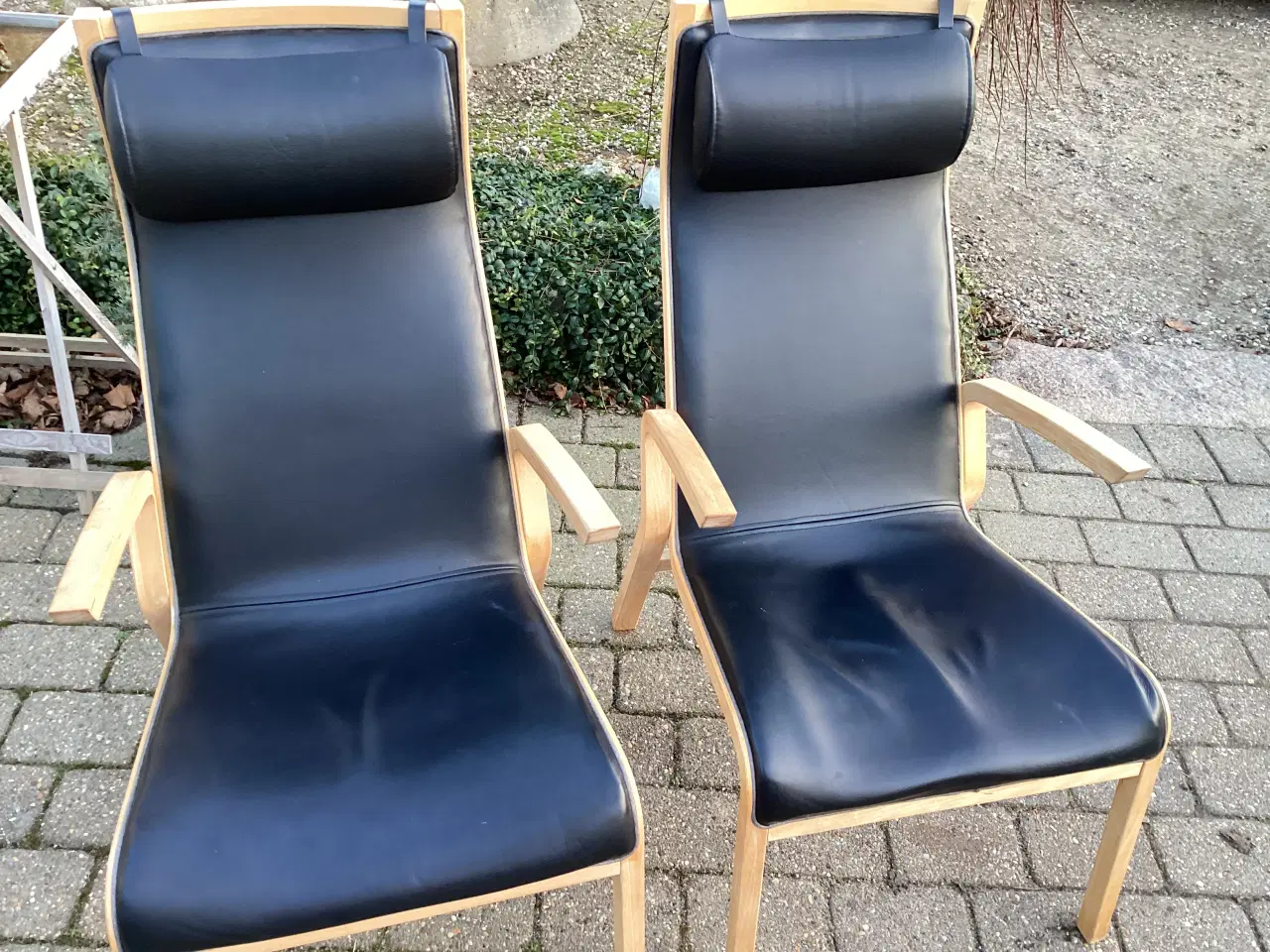 Billede 1 - 2 stk lænestole med bøge armlæn og ben 