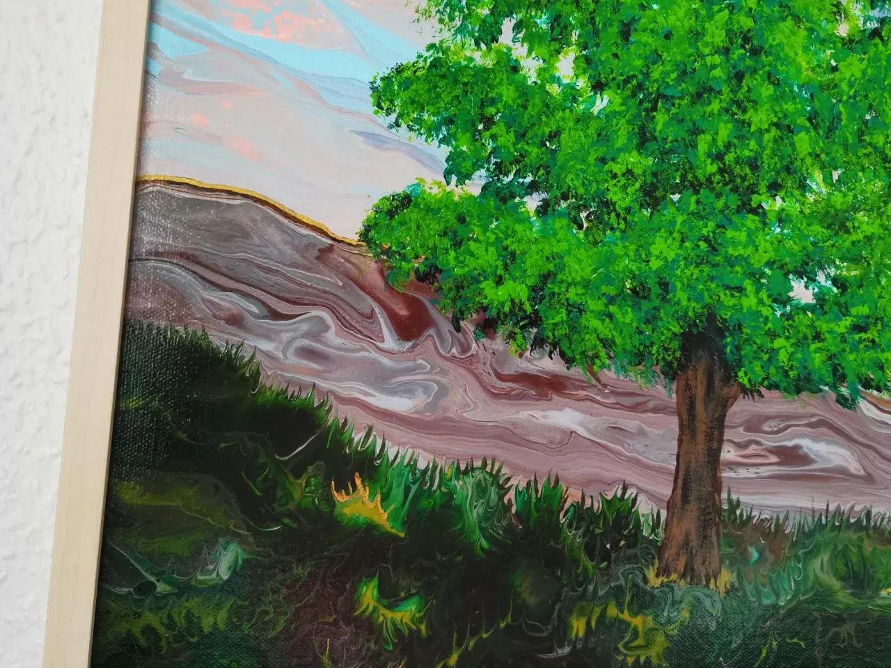 Billede 3 - Akryl Fluid Art natur maleri med træet i centrum 