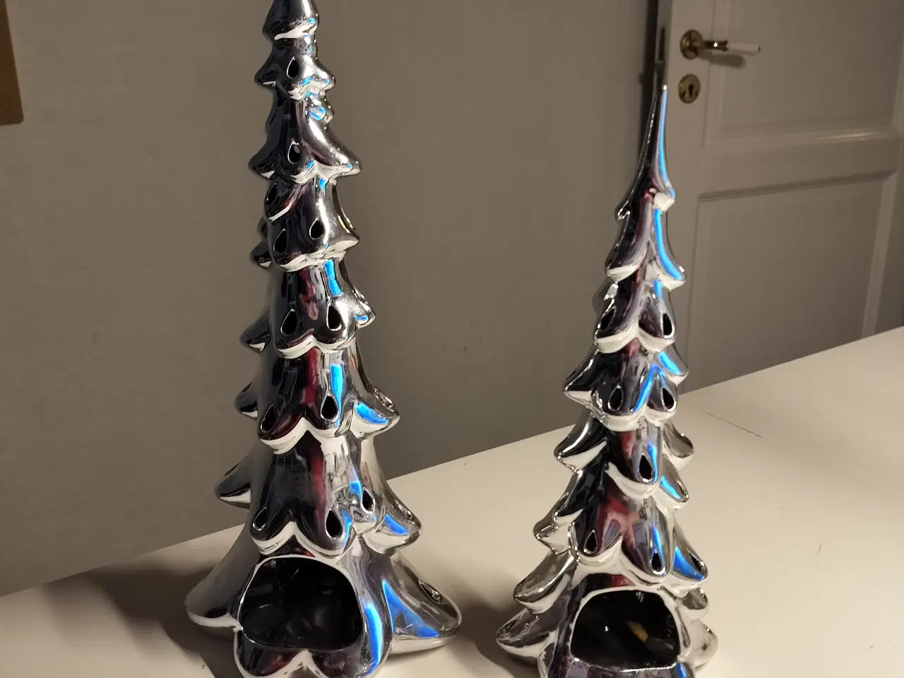 Billede 1 - Fine juletræer til fyrfadslys i sølvfarvet