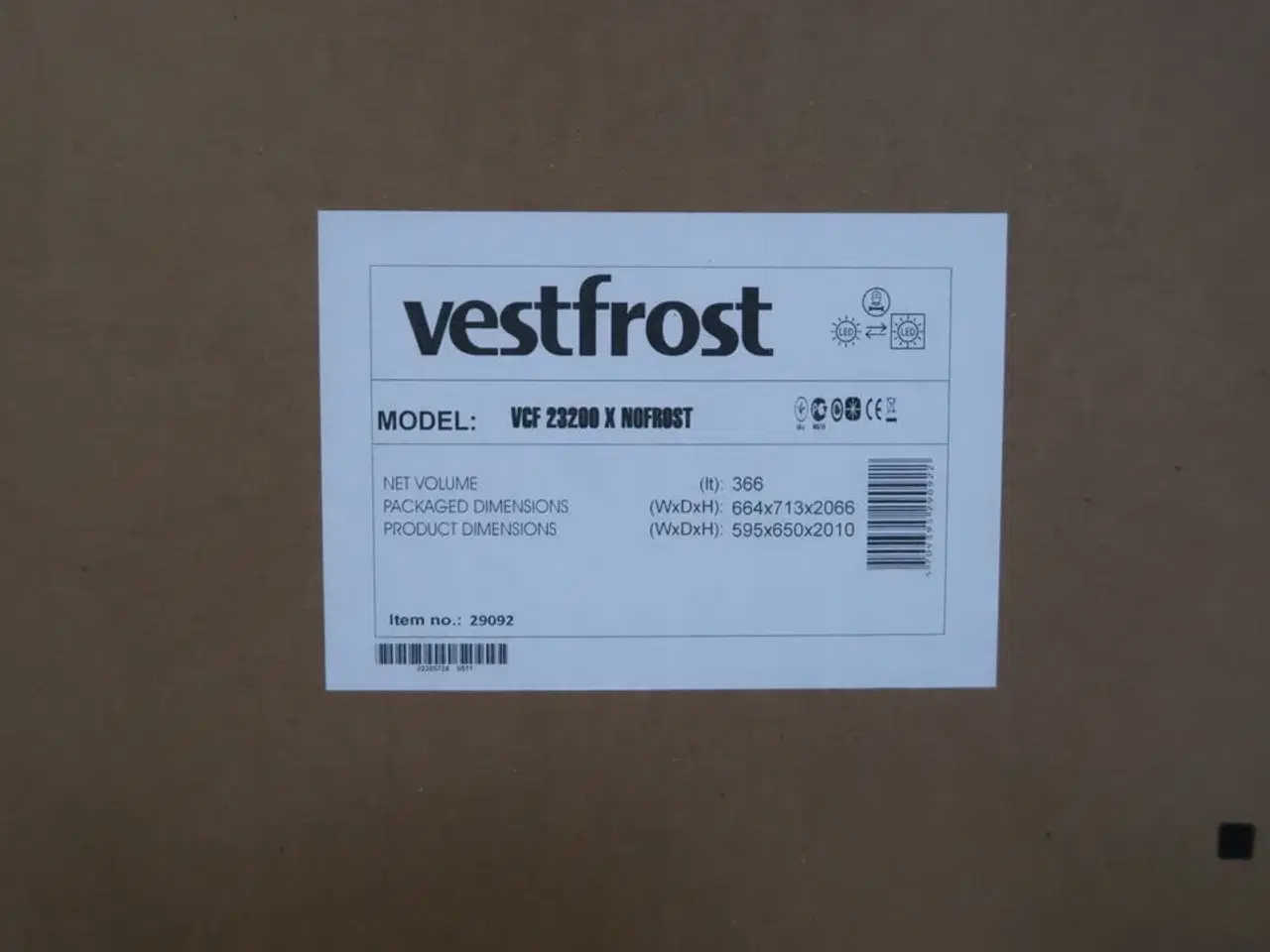 Billede 2 - Køle/fryseskab VESTFROST VCF 23200 X NOFROST