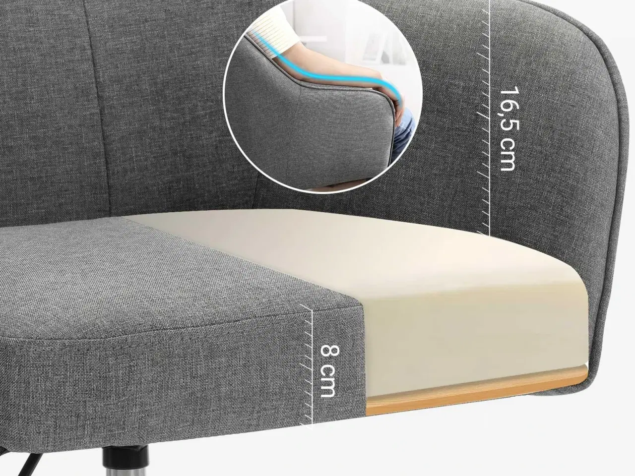 Billede 5 - Kontorstol i imiteret hør – højdejusterbar drejestol med armlæn, grå