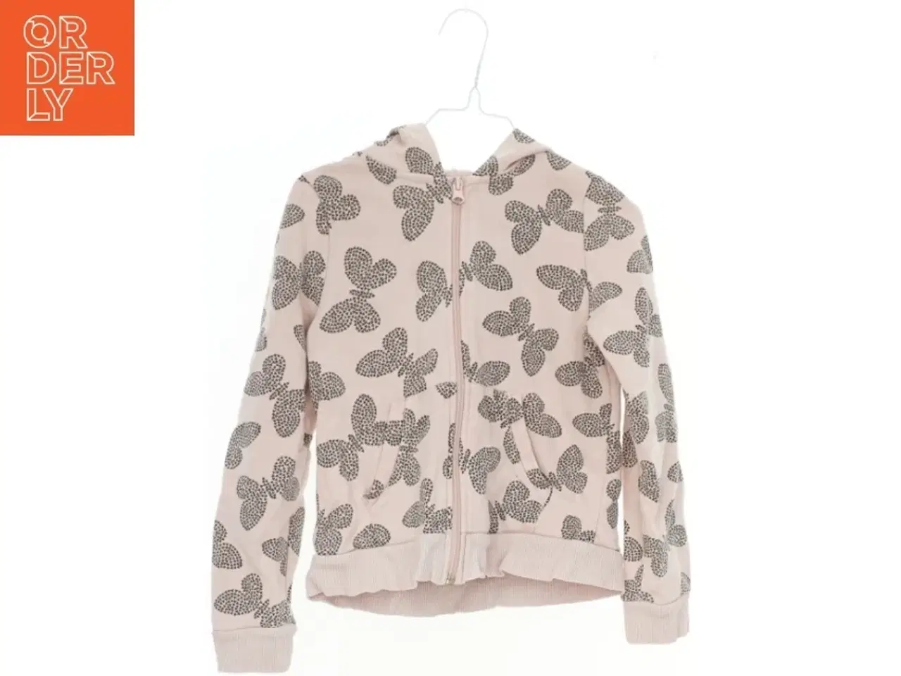 Billede 1 - Lyserød hættetrøje med sommerfuglmønster fra H&M (str. 122)