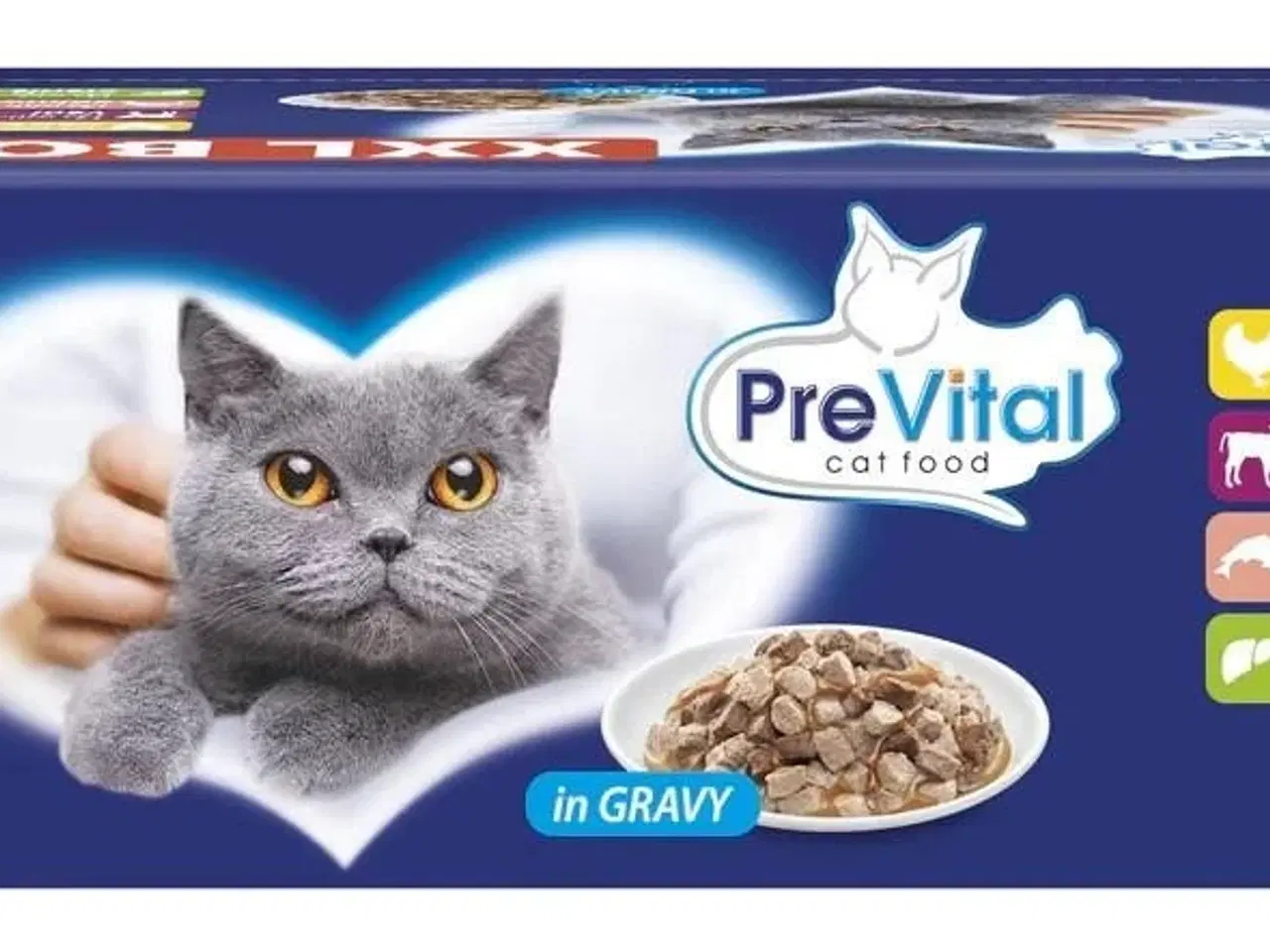 Billede 1 - Vådfoder til kat – PREVITAL XXL boks med kylling, kalv, laks og lever i sauce, 48 × 100 g