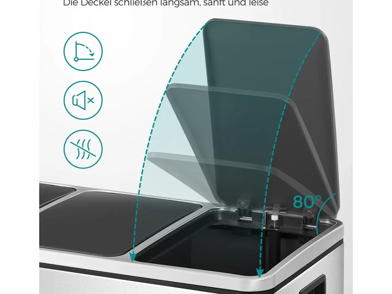 Billede 5 - Skraldespand med pedal 3-rums 3 x 18 l – SONGMICS, sølv/sort
