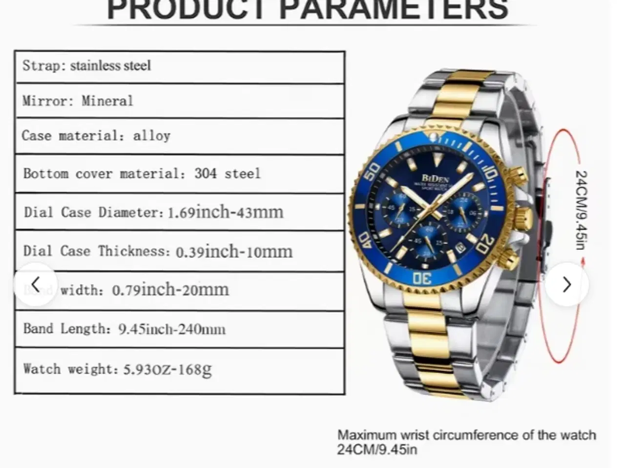 Billede 3 - BIDEN Herreur med kronograf og dato, Blå/Guld