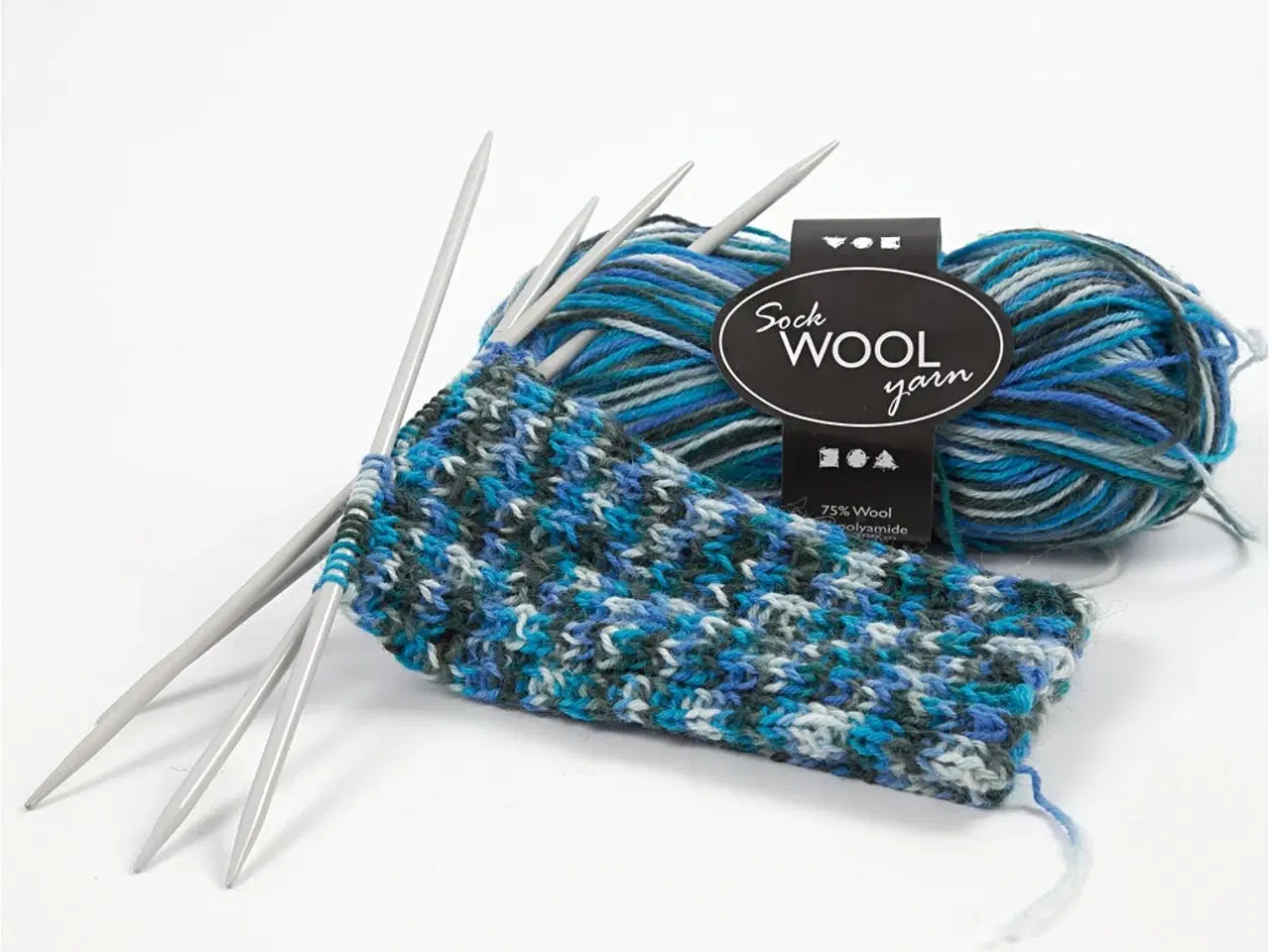 Billede 1 - Blå/Turkis Strømpegarn - 200m Superwash, 50g