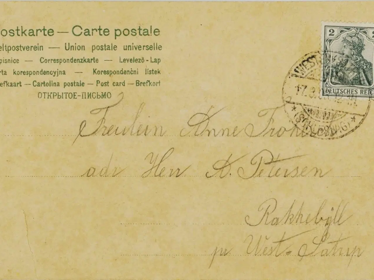 Billede 1 - Sønderjysk stempel Wester-Satrup, 1903