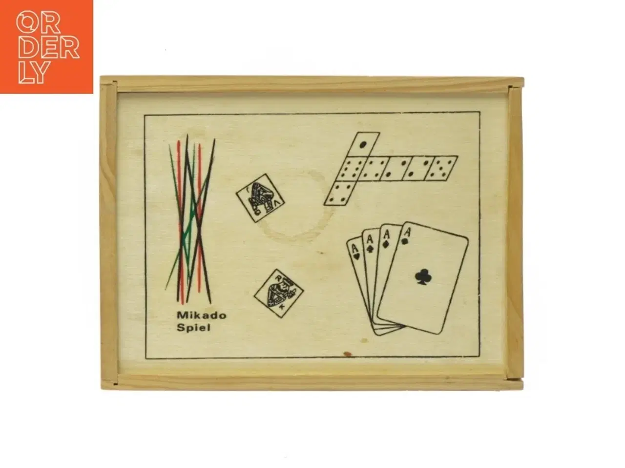 Billede 2 - Træspilæske med mikado og dominospil (str. 19 x 14 cm)