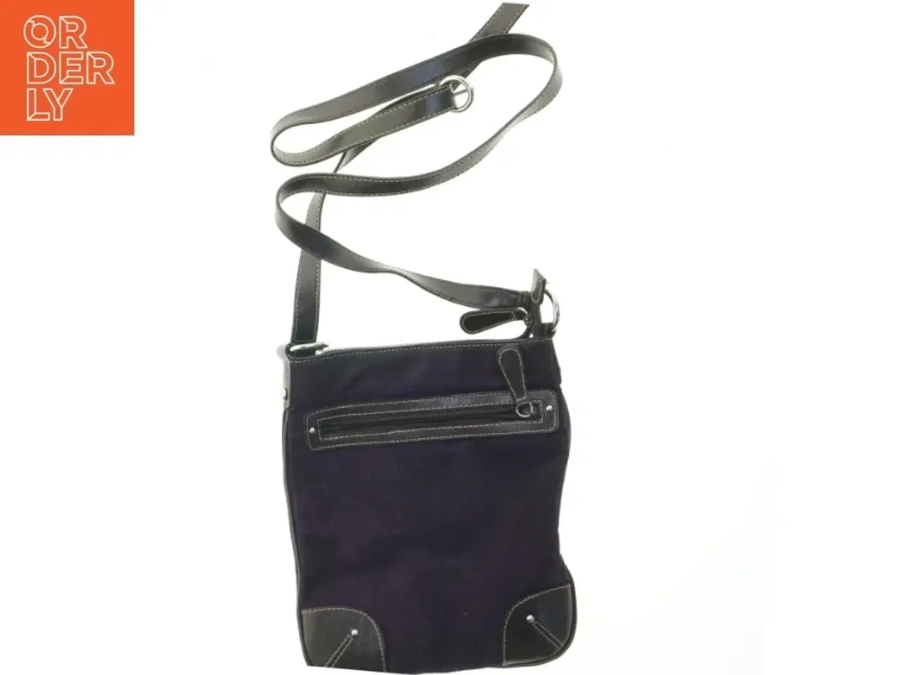 Billede 1 - Lille skuldertaske i ruskind og læder (str. 26x22 cm)