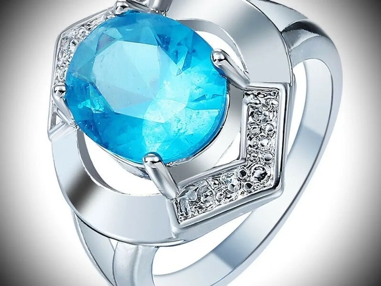 Billede 1 - * Sterlingsølv; Unisex-ring - med stor blå sten