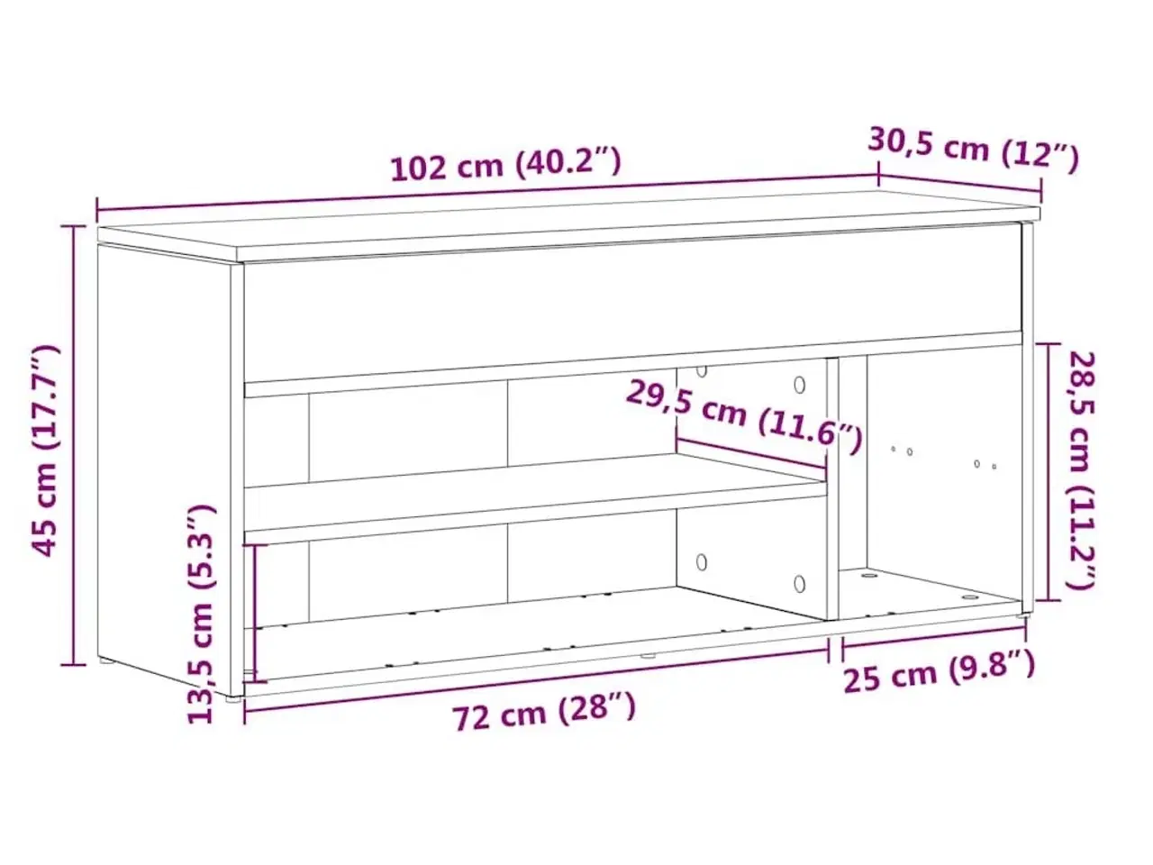 Billede 11 - Skobænk 102x30,5x45 cm konstrueret træ hvid