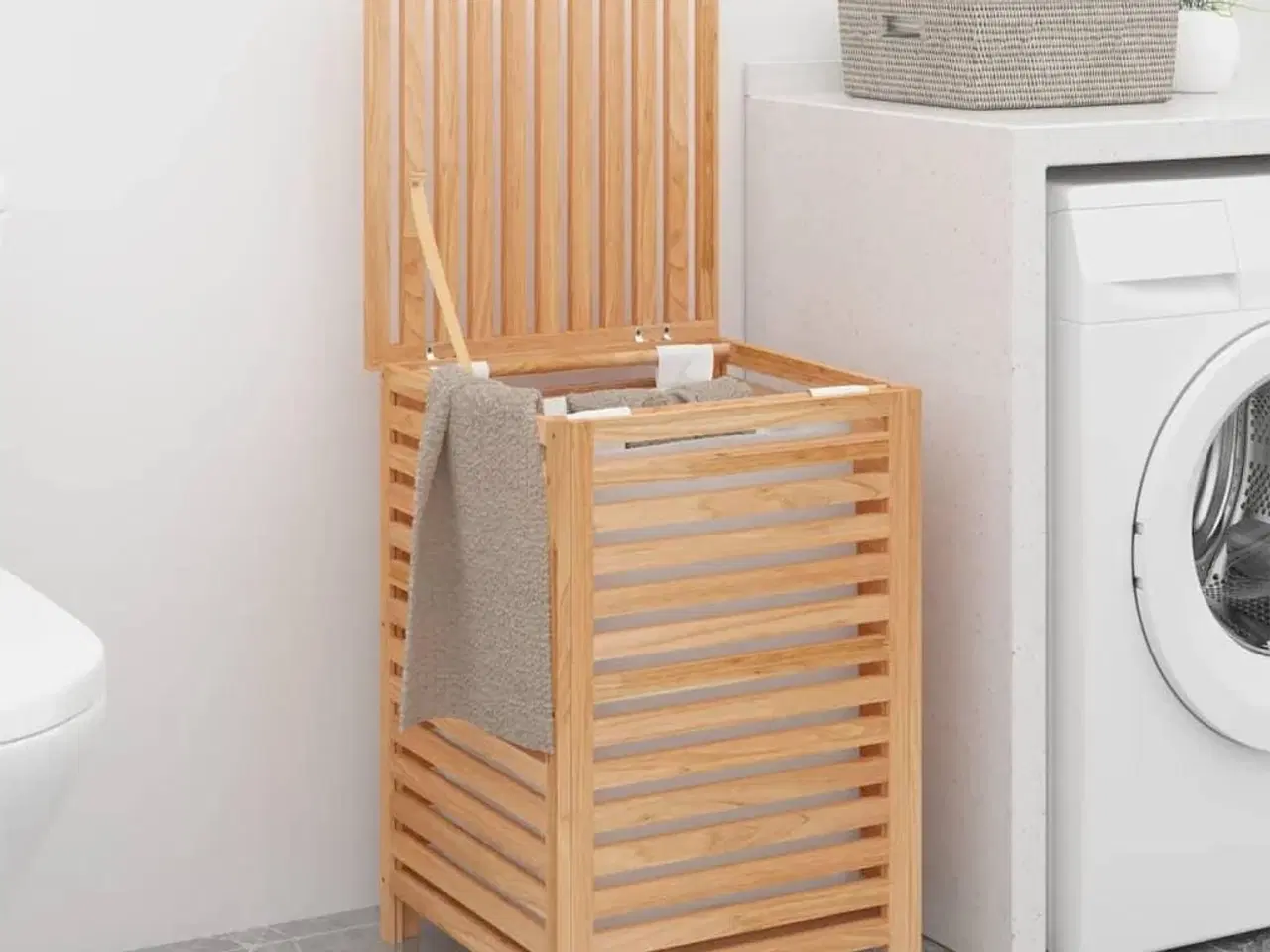 Billede 1 - Vasketøjskurv 45x45x65 cm massivt valnøddetræ