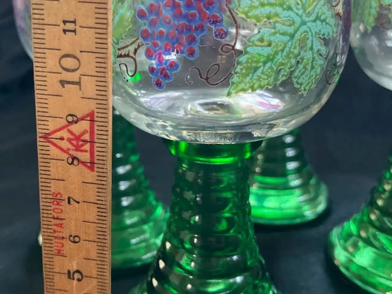 Billede 2 - Antikke Rømer vinglas med drueranke og guldkant