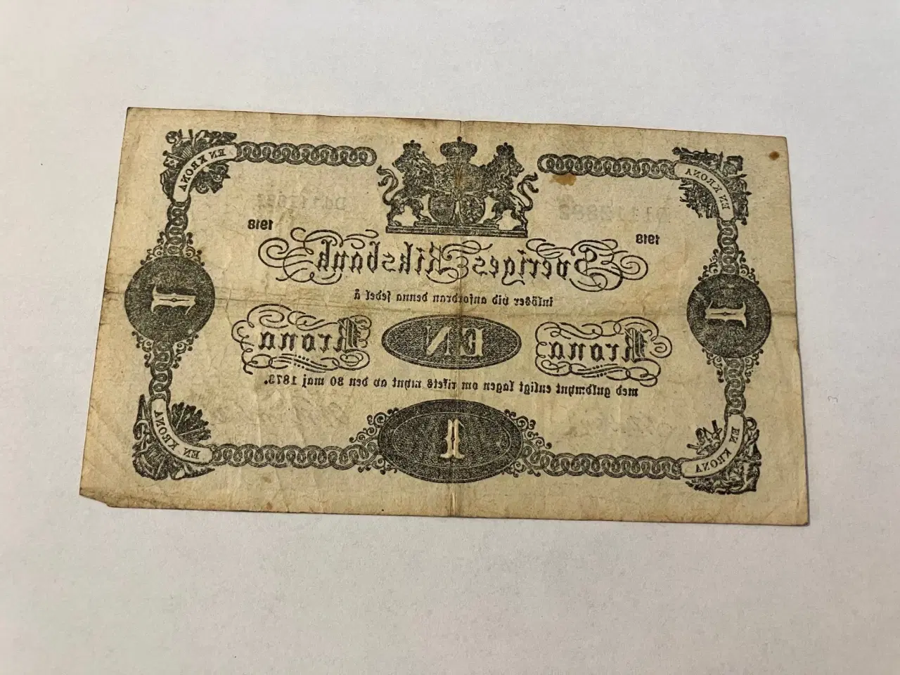 Billede 2 - 1 Krona 1918 Sweden - Slidt