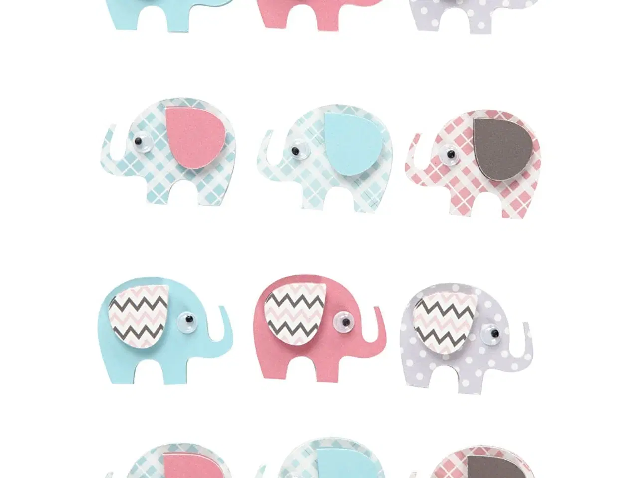 Billede 1 - 3D Stickers, elefanter, H: 25 mm, B: 31 mm, tykkelse 7 mm, 12stk./ 1 pk.