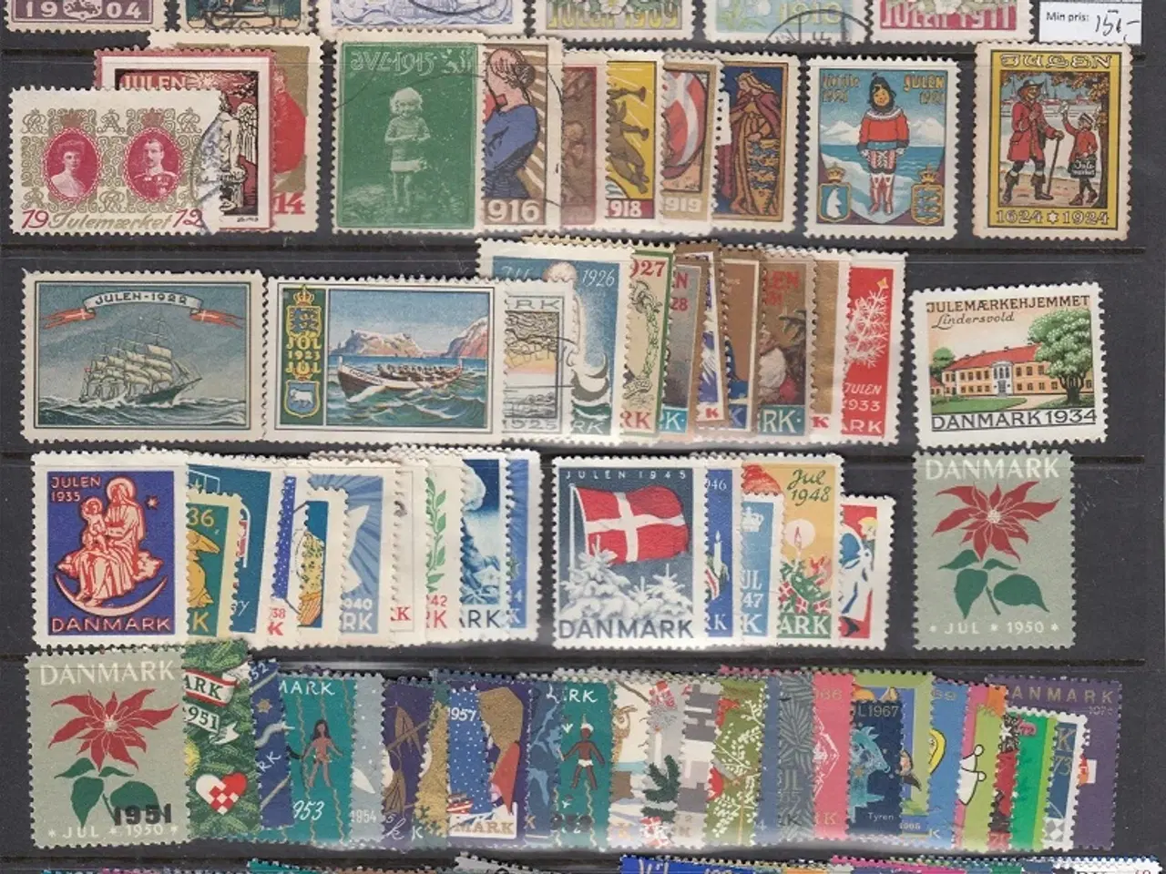 Billede 1 - Danske julemærker. 100 forskellige årgange.
