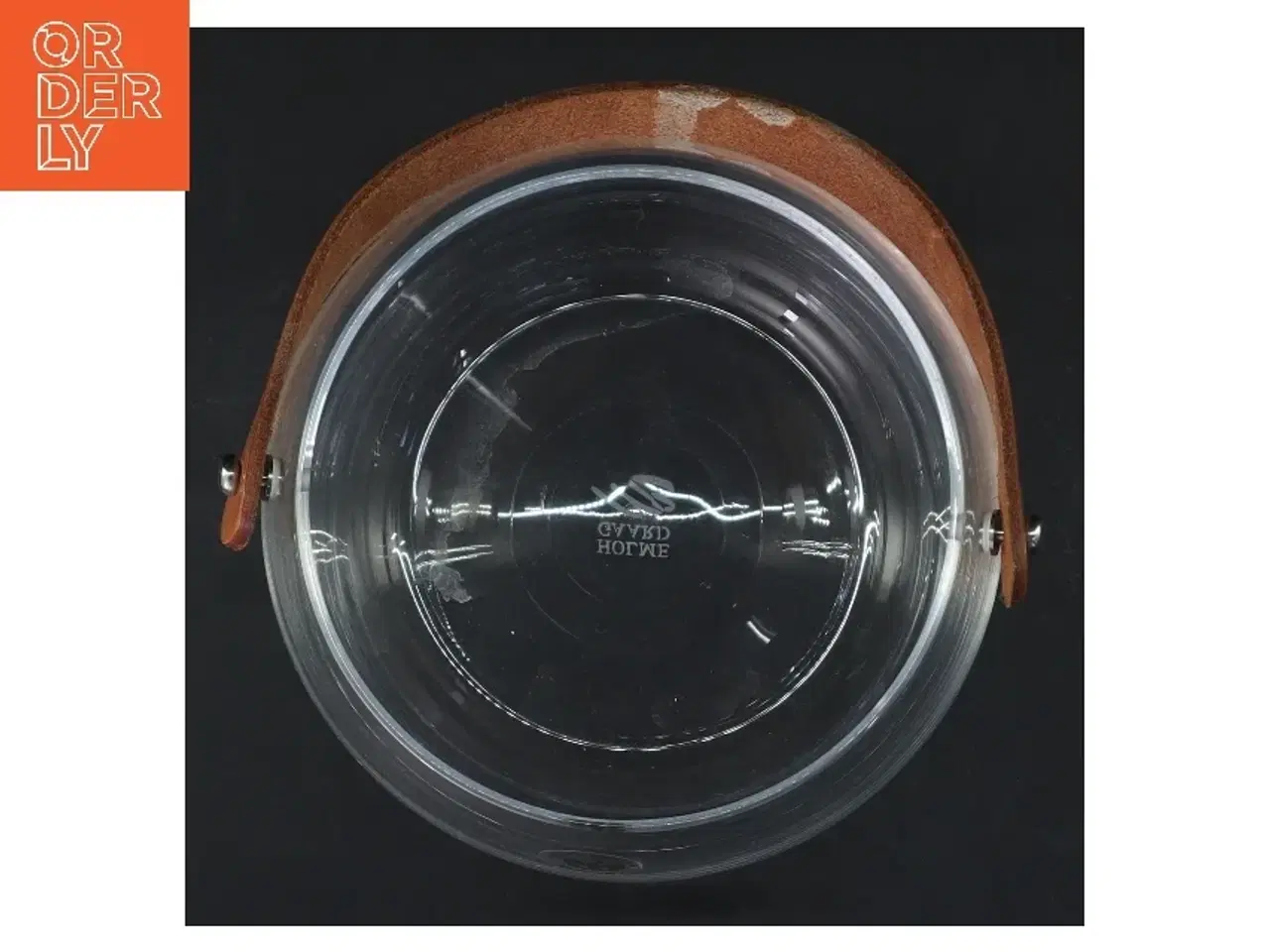 Billede 4 - Glasvase med læderhank fra Holmegaard (str. Ø 12,5 cm længde 11,5 cm)