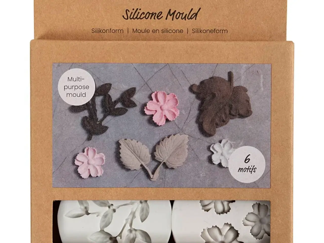 Billede 1 - Silikoneform, Blad og blomst, H: 0,5 cm, L: 1,8-4,5 cm, 4stk./ 1 stk.