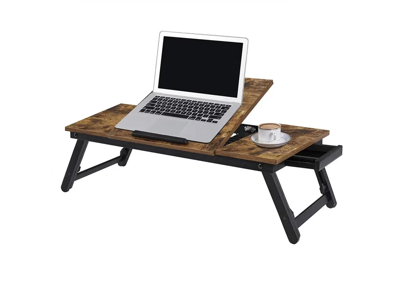 Billede 2 - Bærbar pc bord til seng/sofa justerbar vippeplade, foldeben i højden, skuffe, rustik mørkebrun