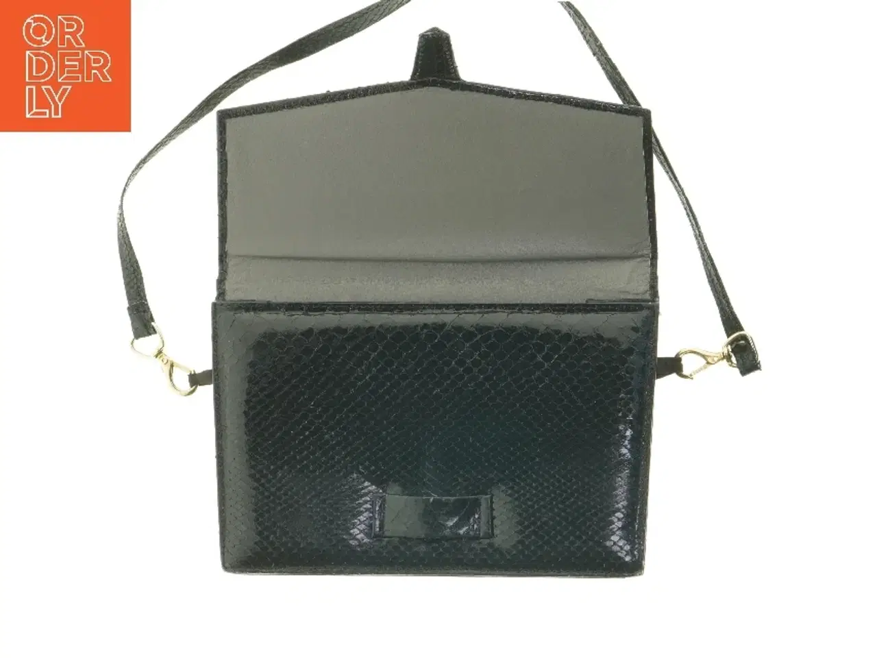 Billede 2 - Sort slangeskindstaske/clutch (str. 25 x 16,5 cm)